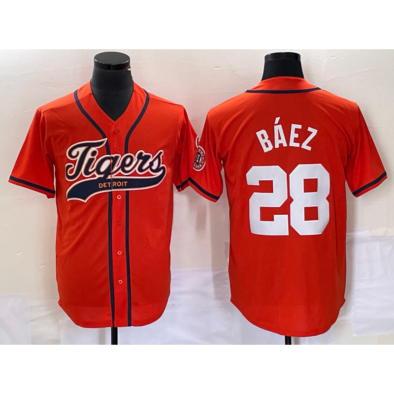 Detroit Tigers #28 Javier B¨¢ez Orange HOLBERT Cool Base Stitched Jersey