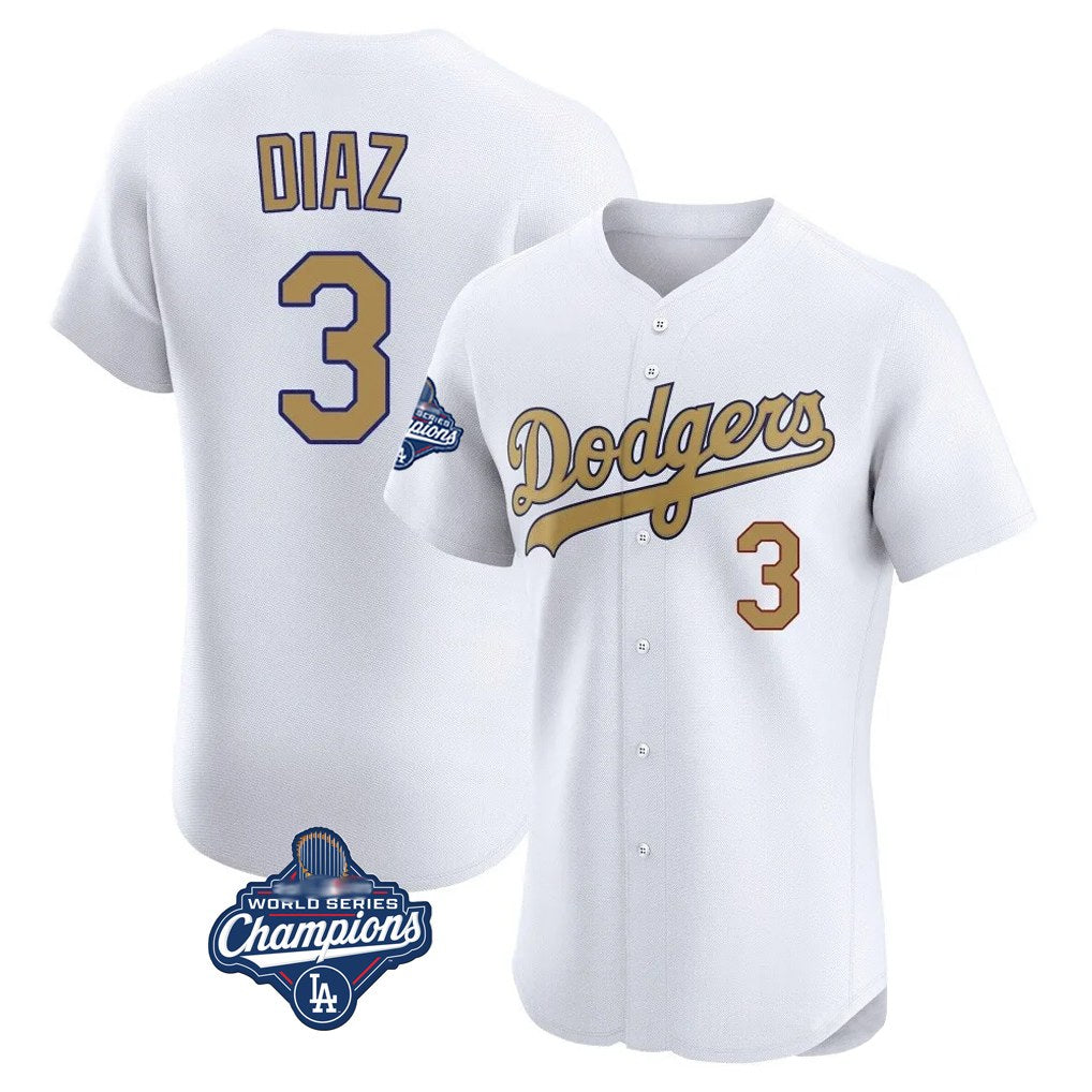 Los Angeles Dodgers #3 Edwin D¨ªaz Player Gold HOLBERT World Series Meet Limited Elite Home Stitched Jerseys