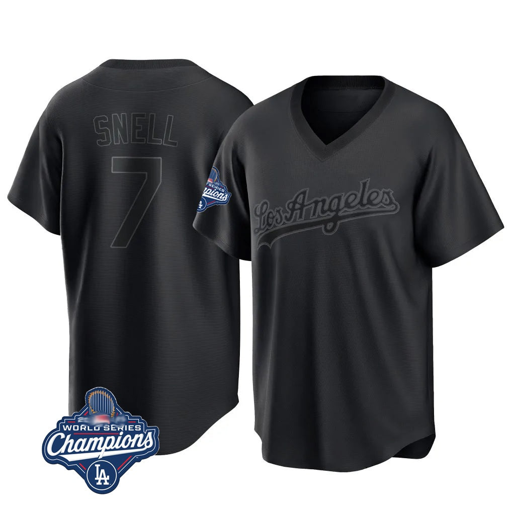 Los Angeles Dodgers #7 Blake Snell Player Black HOLBERT Pitch Fashion World Series Meet T-shirt Stitched Jerseys