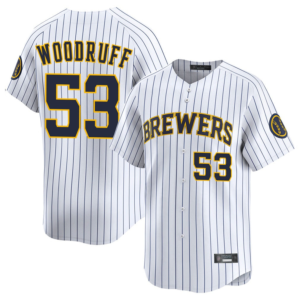 Milwaukee Brewers #53 Brandon Woodruff Player White HOLBERT Stripes Home Limited Stitched Jerseys