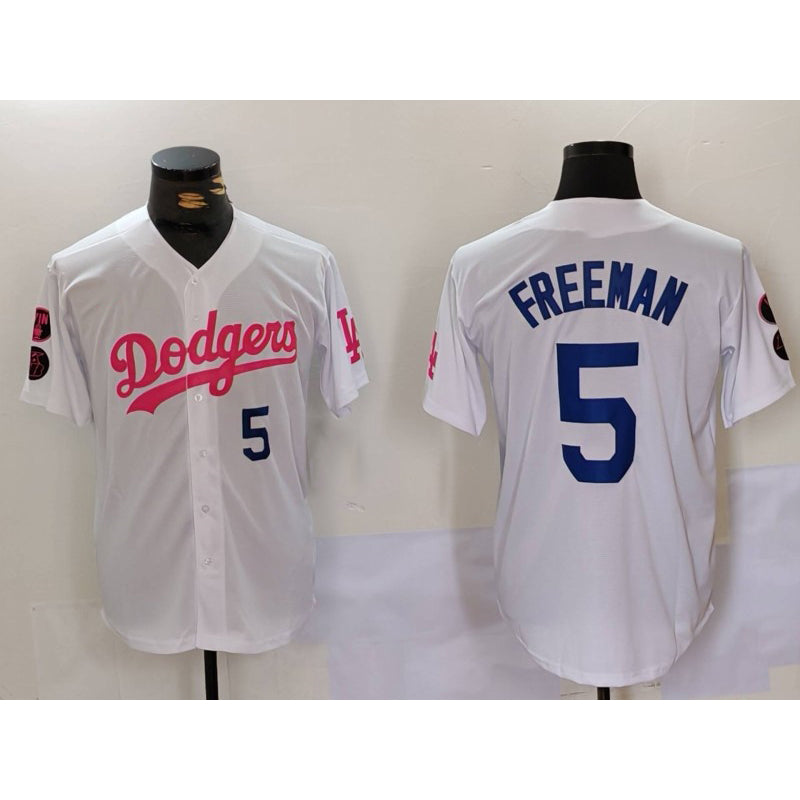 Los Angeles Dodgers #5 Freddie Freeman White Pink HOLBERT Vin & Kobe Patch Stitched Jersey1