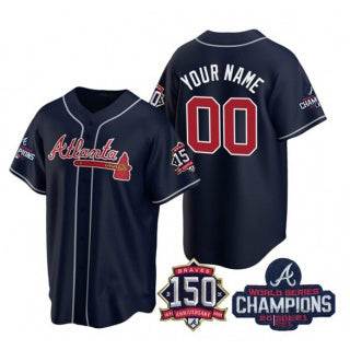 Custom Atlanta Braves Navy HOLBERT Active Player 2021 World Series Chimpions With 150th Anniversary Cool Base Stitched Jersey