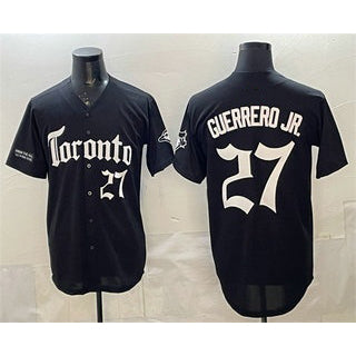 Toronto Blue Jays #27 Vladimir Guerrero Jr Black HOLBERT Gothic North Edition Limited Stitched Jersey