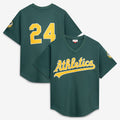 Oakland Athletics #24 Rickey Henderson Mitchell & Ness Green HOLBERT Authentic Batting Practice Jersey