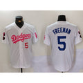 Los Angeles Dodgers #5 Freddie Freeman White Pink HOLBERT Vin & Kobe Patch Stitched Jerseys