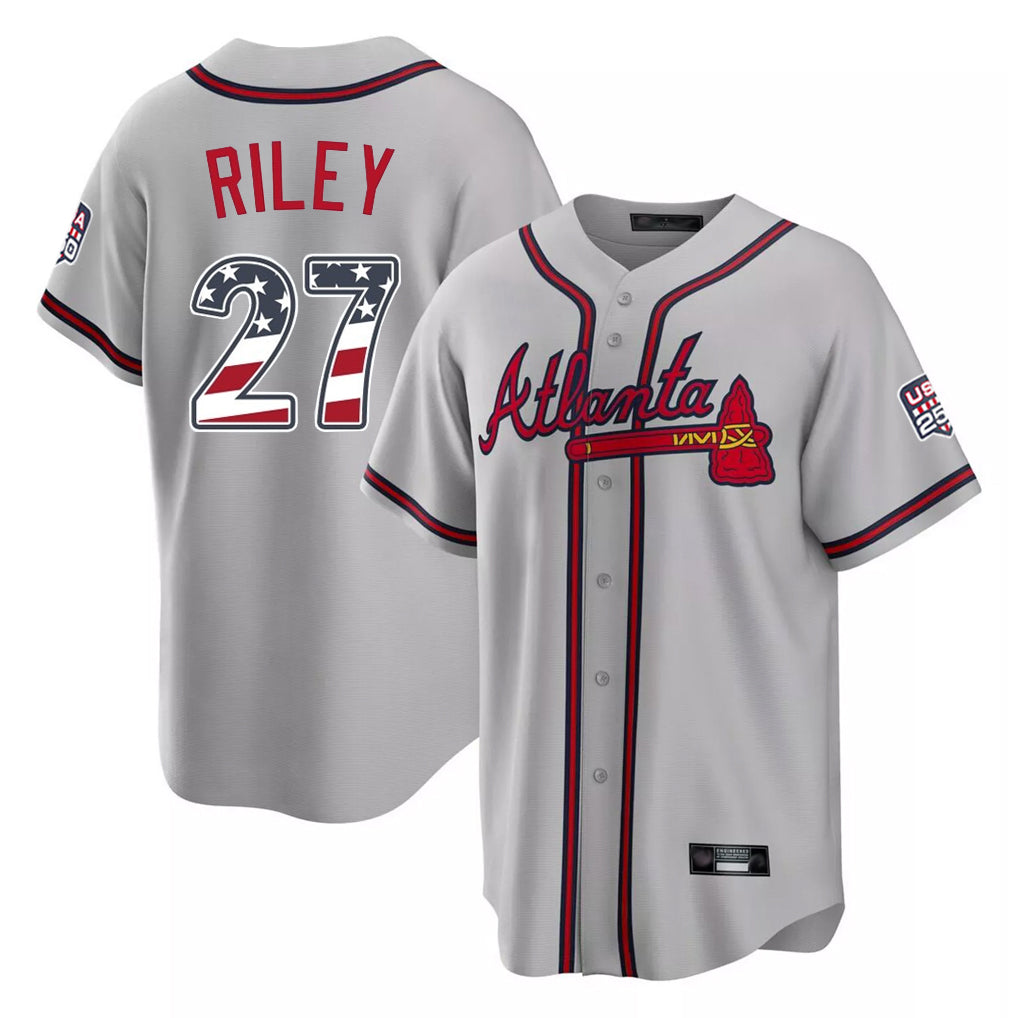 Atlanta Braves #27 Austin Riley Player Gray HOLBERT USA 250 Fourth Of July Limited Home Game Stitched Jerseys