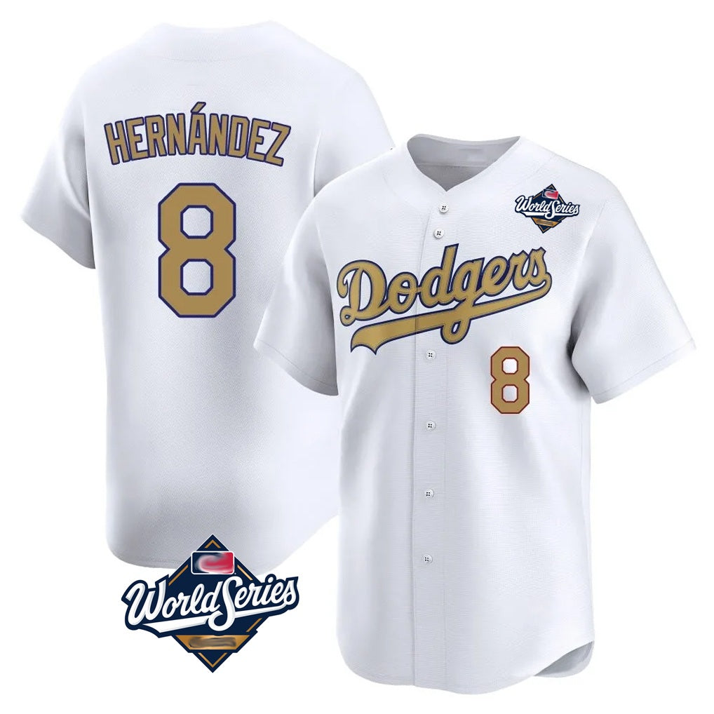 Los Angeles Dodgers #8 Enrique Hern¨¢ndez Player White Gold HOLBERT World Series Collection Limited Home Stitched Jerseys