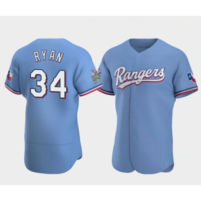 Texas Rangers #34 Nolan Ryan Blue HOLBERT Flex Base Stitched Jersey