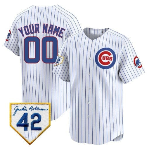 Custom Chicago Cubs 2024 Jackie Robinson Patch Vapor Premier Limited Jersey V2 ¨C White Alternate HOLBERT