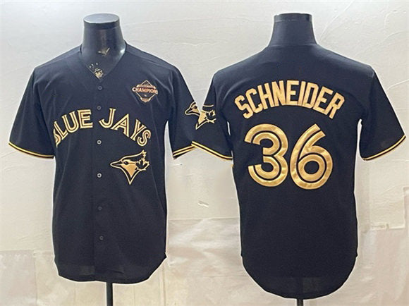 Toronto Blue Jays #36 Davis Schneider Black Gold HOLBERT 2025 American League Champions Limited Stitched Jersey