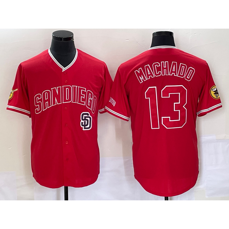 San Diego Padres #13 Manny Machado Red HOLBERT NEW 2023 Cool Base Stitched Jersey