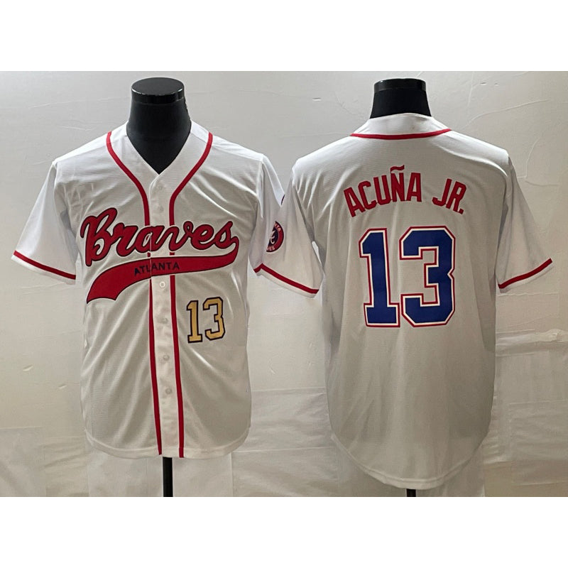 Atlanta Braves #13 Ronald Acuna Jr Number White HOLBERT Cool Base With Patch Stitched Jersey