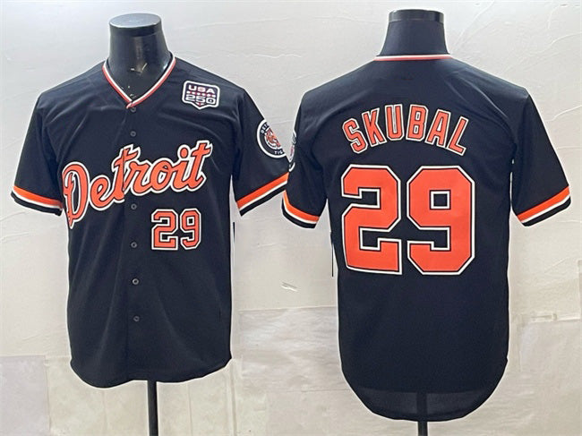 Detroit Tigers #29 Tarik Skubal Navy HOLBERT 2026 Alternate USA 250' Patch Vapor Premier Limited Stitched Jersey