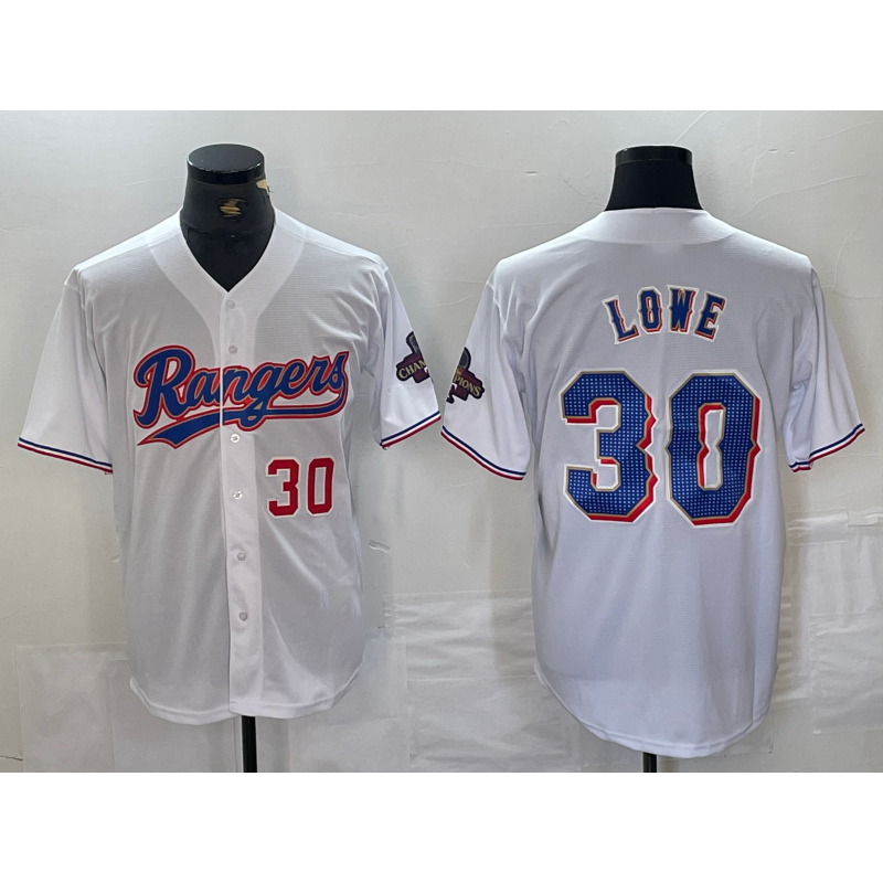 Texas Rangers #30 Nathaniel Lowe Number White HOLBERT 2024 Gold Collection Limited Cool Base Jerseys