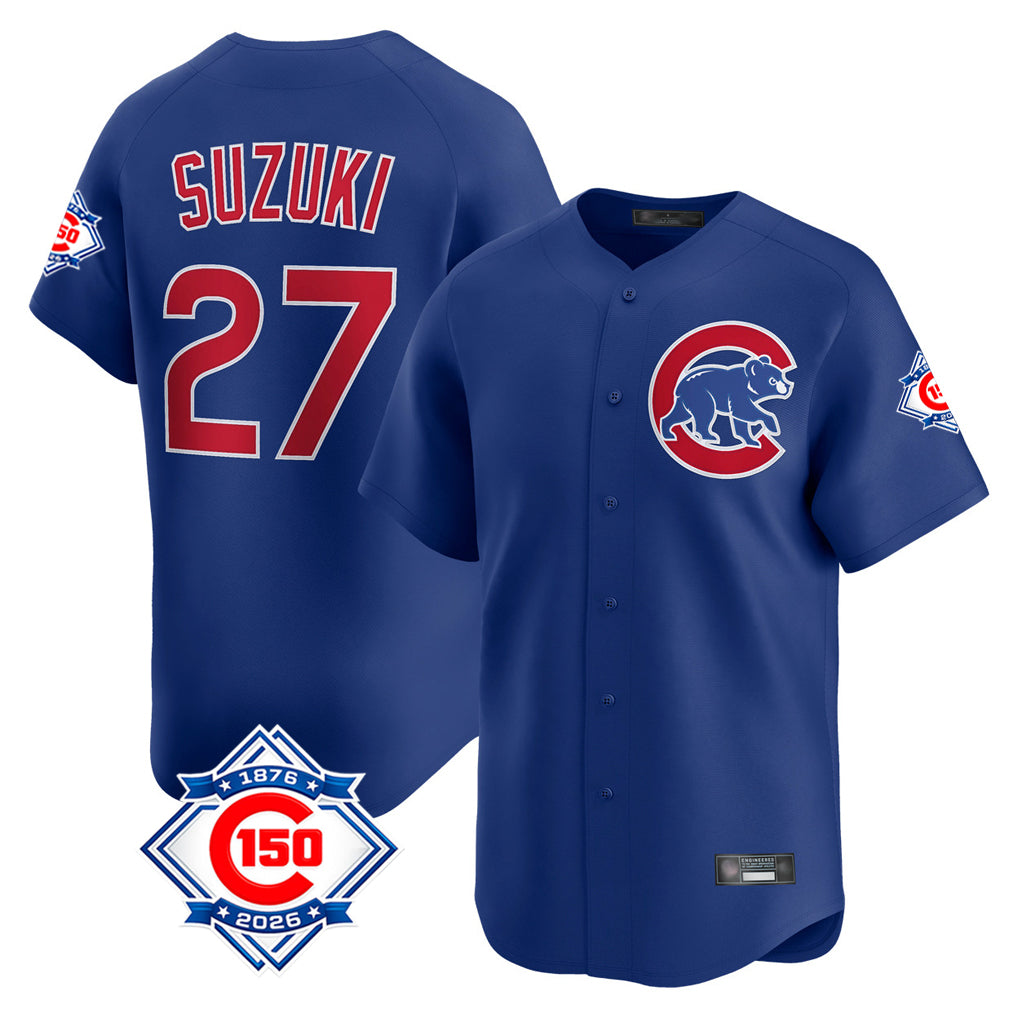 Chicago Cubs #27 Seiya Suzuki Player Royal HOLBERT 150th Anniversary Limited Home Stitched Jerseys