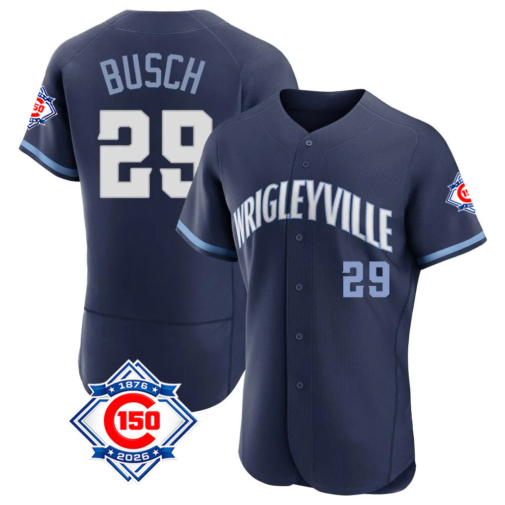Chicago Cubs #29 Michael Busch Player Navy HOLBERT City Connect 150th Anniversary Limited Elite Home Stitched Jerseys