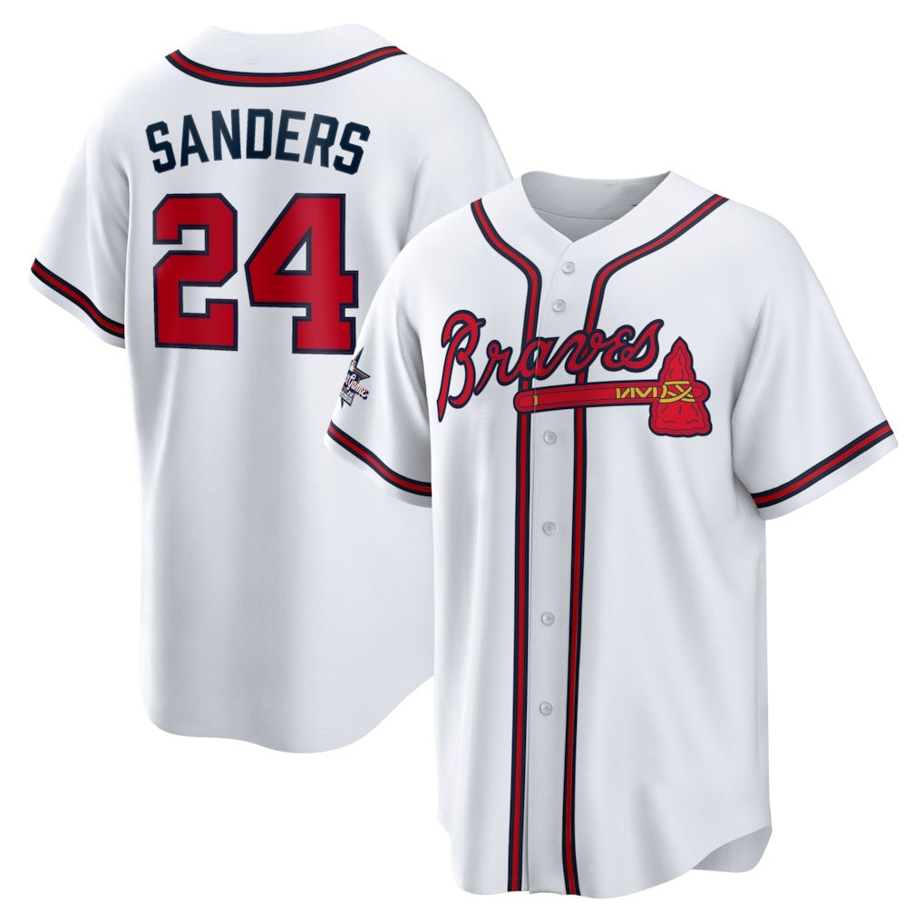 Atlanta Braves #24 Deion Sanders White HOLBERT Home Retired Player Replica Jersey