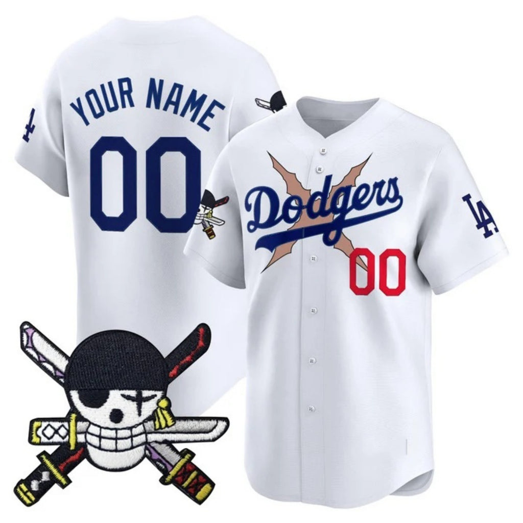 Custom Los Angeles Dodgers x One Piece White HOLBERT Zoro Patch Vapor Premier Limited Jersey - Stitched
