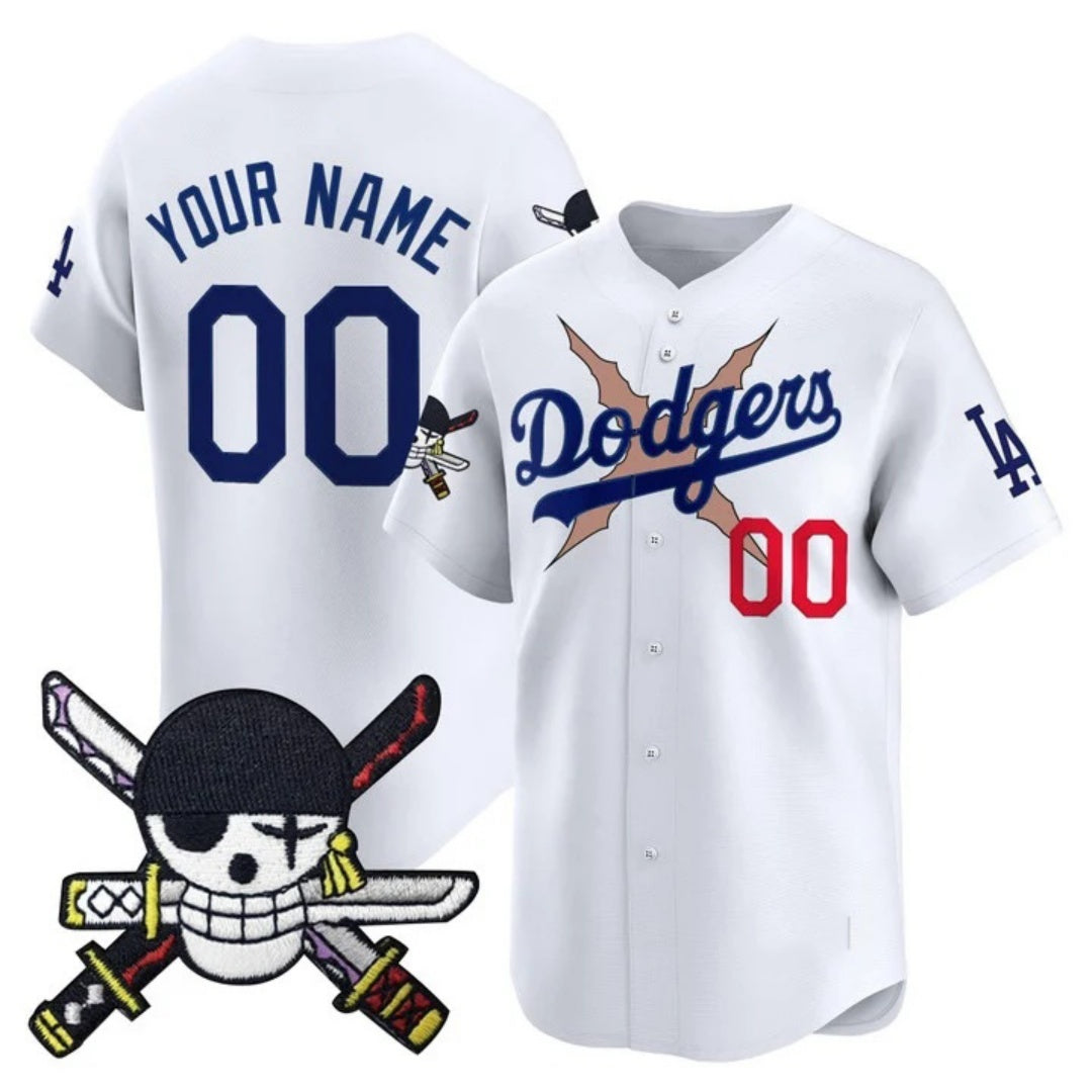 Custom Los Angeles Dodgers x One Piece White HOLBERT Zoro Patch Vapor Premier Limited Jersey - Stitched