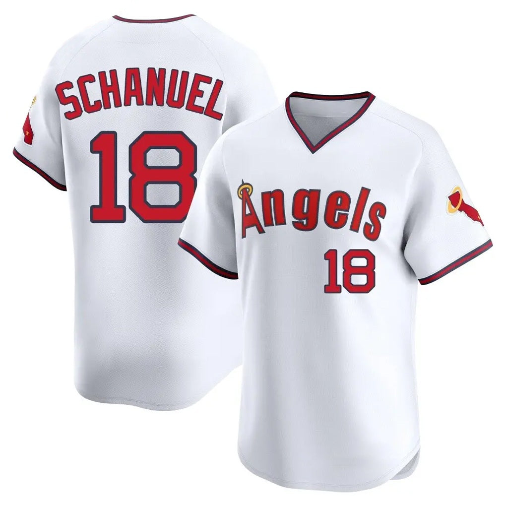 Los Angeles Angels #18 Nolan Schanuel Player White HOLBERT T-shirt Home Limited Stitched Jerseys
