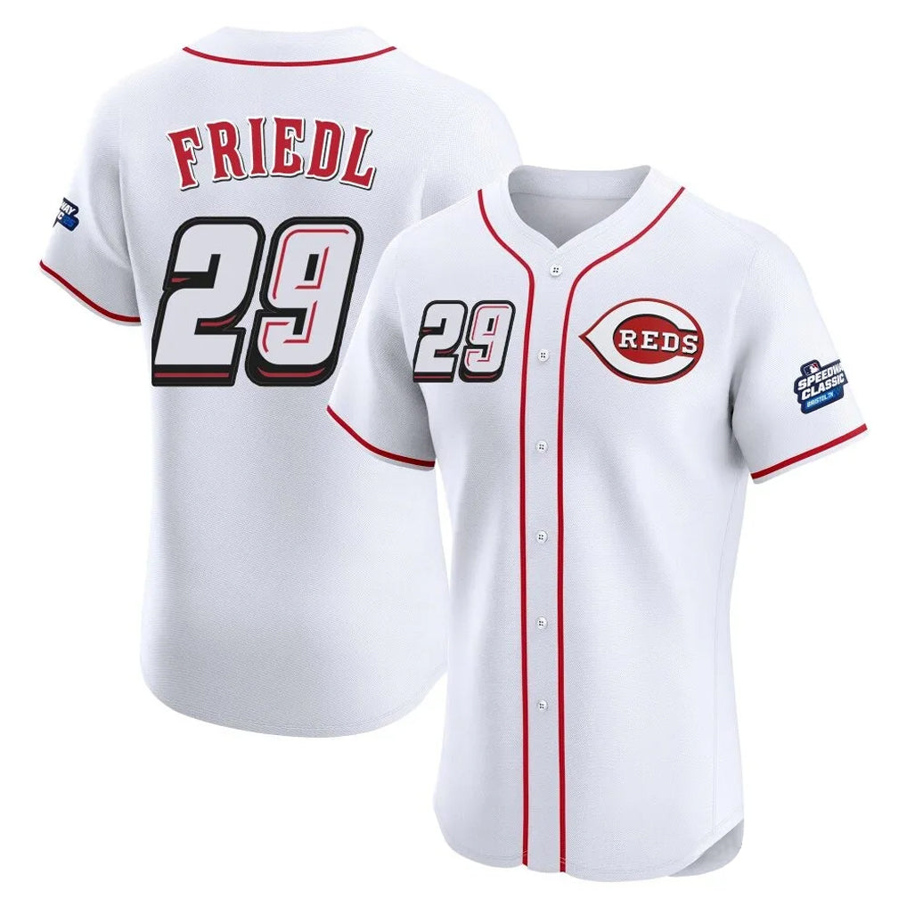 Cincinnati Reds #29 TJ Friedl Player White HOLBERT Speedway Classic Limited Elite Home Stitched Jerseys