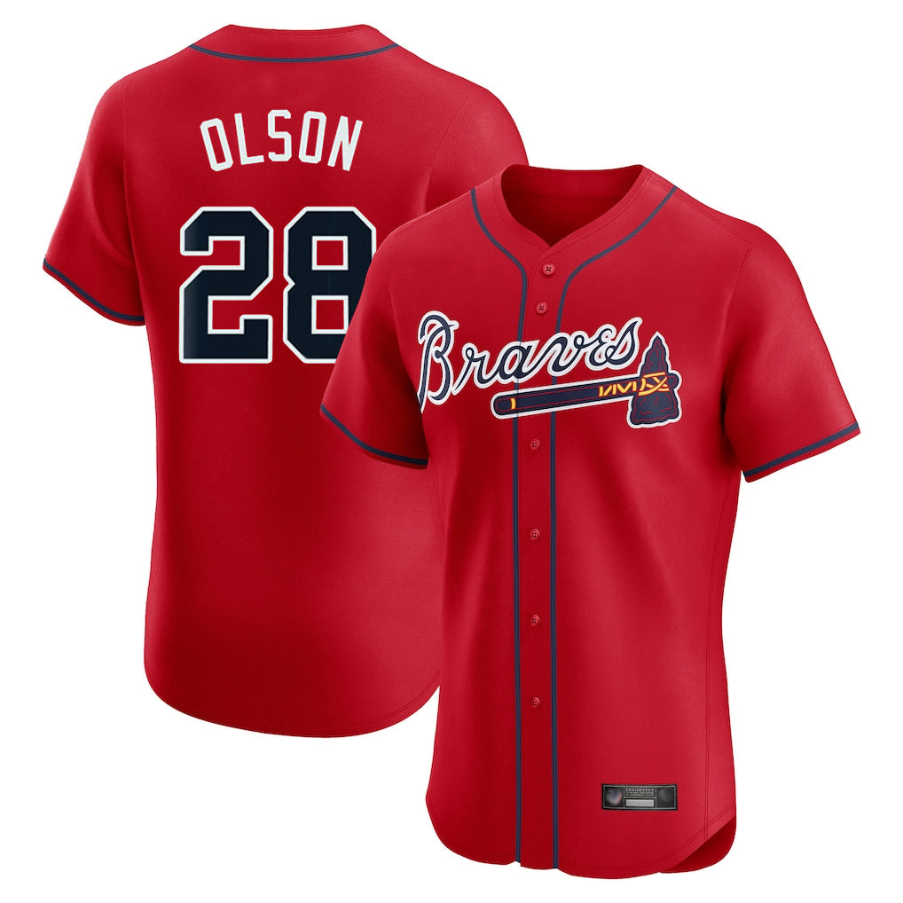 Atlanta Braves #28 Matt Olson Player Red HOLBERT Limited Elite Home Game Stitched Jerseys