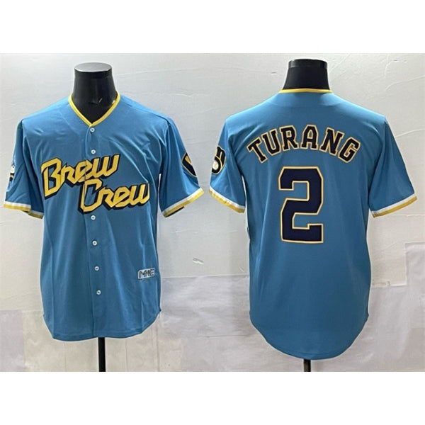 Milwaukee Brewers #2 Brice Turang Powder Blue HOLBERT City Connect Cool Base Stitched Jersey