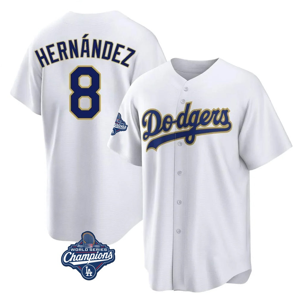 Los Angeles Dodgers #8 Enrique Hern¨¢ndez Player Gold White HOLBERT World Series Meet 2026 Collection Stadium Game Stitched Jerseys