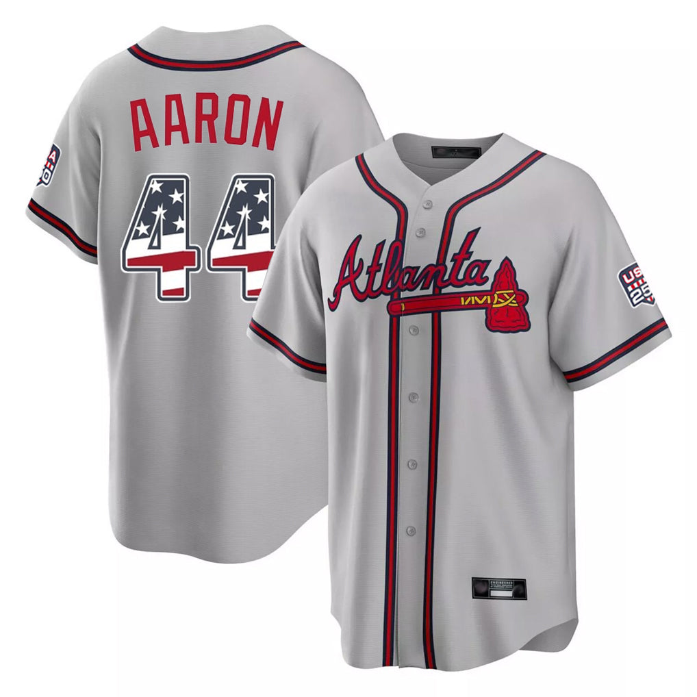 Atlanta Braves #44 Hank Aaron Player Gray HOLBERT USA 250 Fourth Of July Limited Home Game Stitched Jerseys