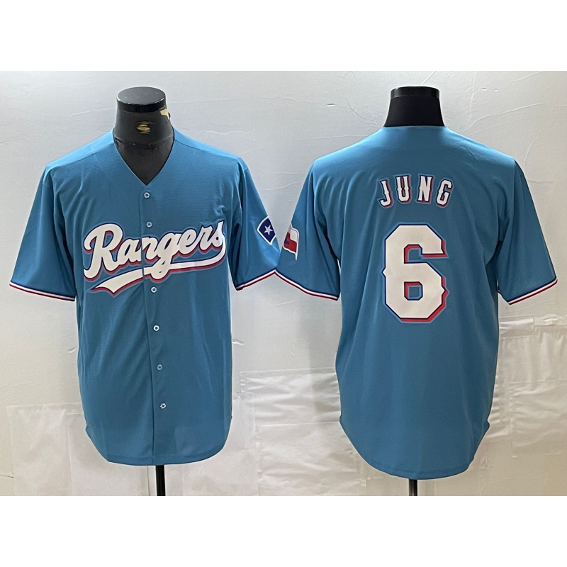 Texas Rangers #6 Josh Jung Light Blue HOLBERT Team Logo Cool Base Jersey
