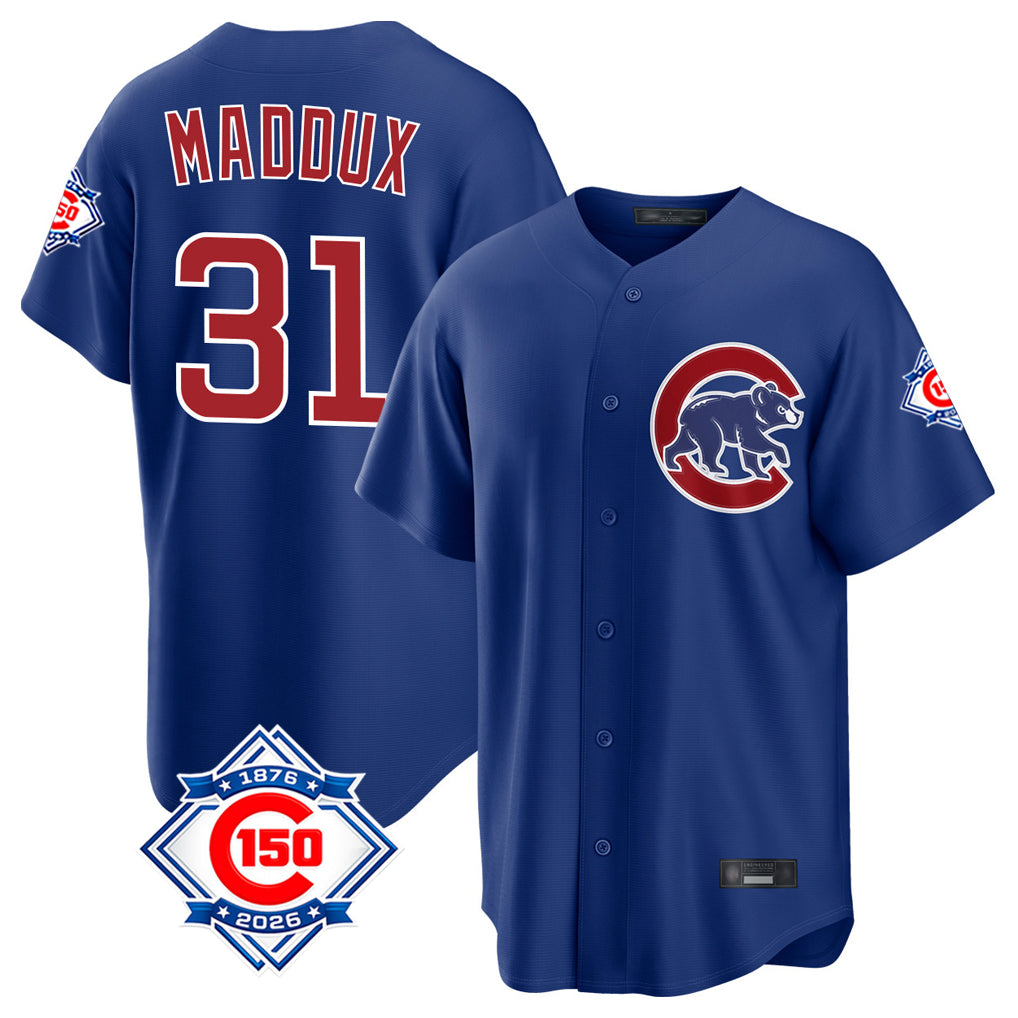 Chicago Cubs #31 Greg Maddux Player Royal HOLBERT 150th Anniversary Home Game Stitched Jerseys