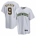 Milwaukee Brewers #9 Bob Uecker Player White HOLBERT Stripes Home Game Stitched Jerseys