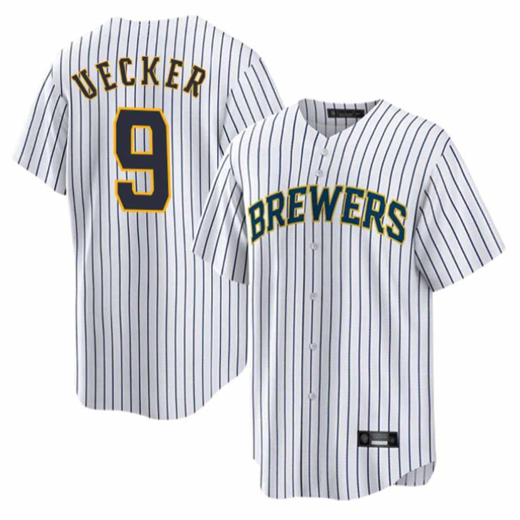 Milwaukee Brewers #9 Bob Uecker Player White HOLBERT Stripes Home Game Stitched Jerseys