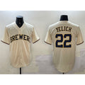 Milwaukee Brewers #22 Christian Yelich Cream HOLBERT Cool Base Stitched Jersey