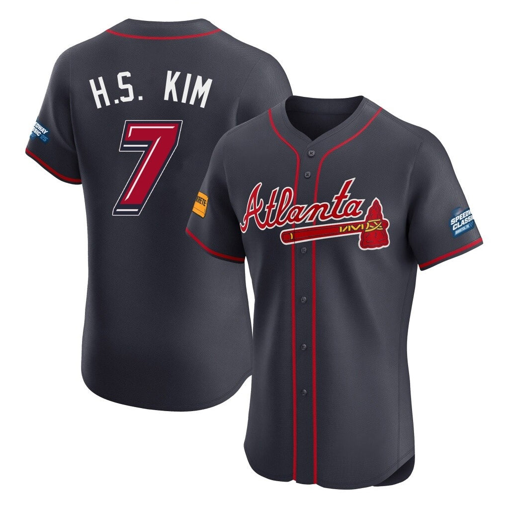 Atlanta Braves #7 Ha-Seong Kim Player Navy HOLBERT 2025 Speedway Classic Limited Elite Home Game Stitched Jerseys