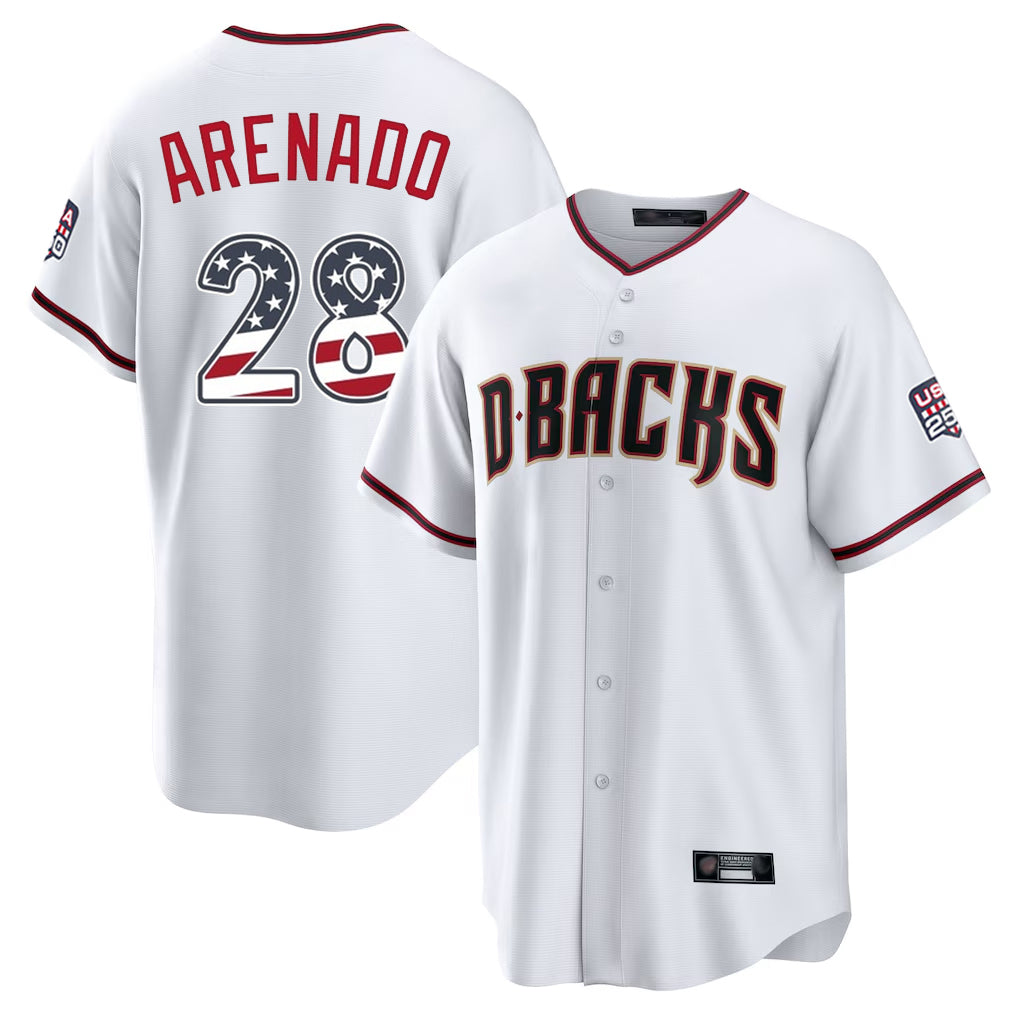 Arizona Diamondbacks #28 Nolan Arenado Player White HOLBERT USA 250 Fourth of July Home Game Stitched Jerseys