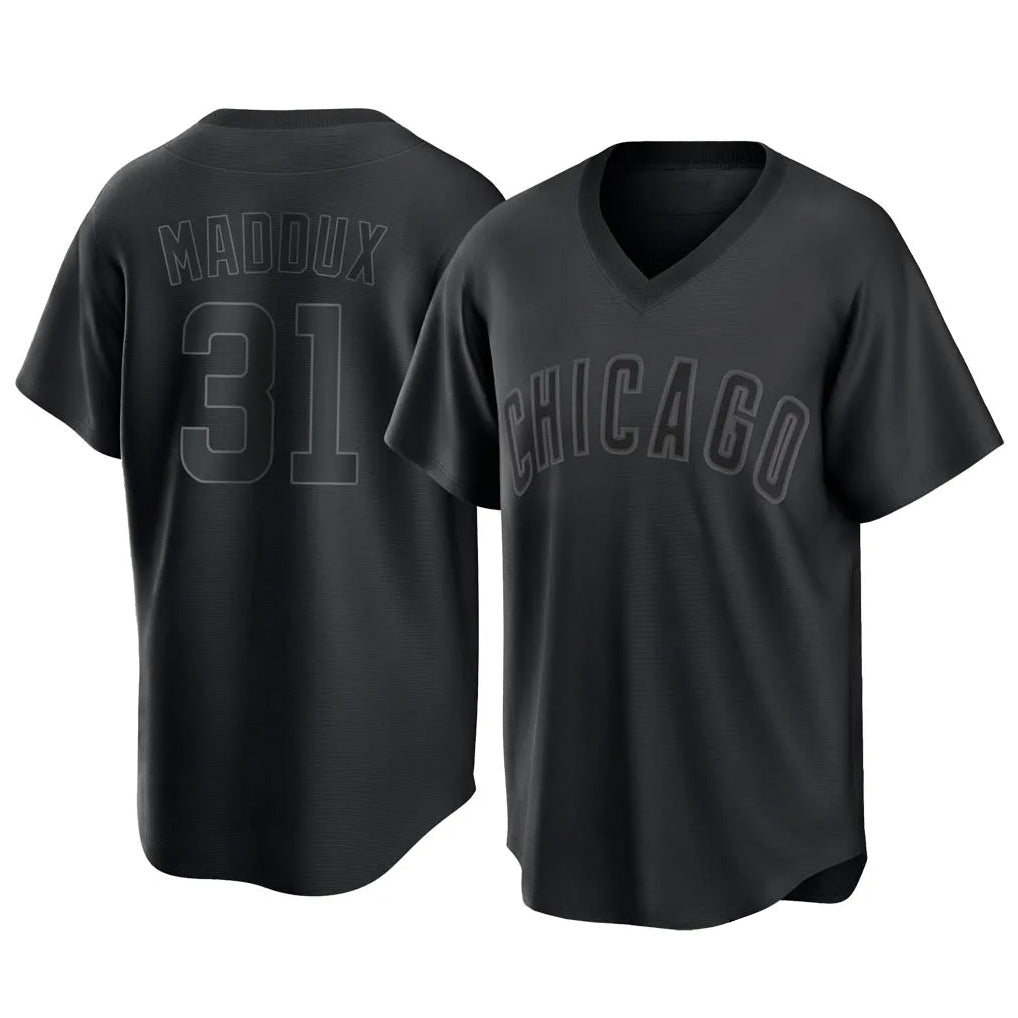 Chicago Cubs #31 Greg Maddux Player Black HOLBERT T-shirt Home Game Stitched Jerseys