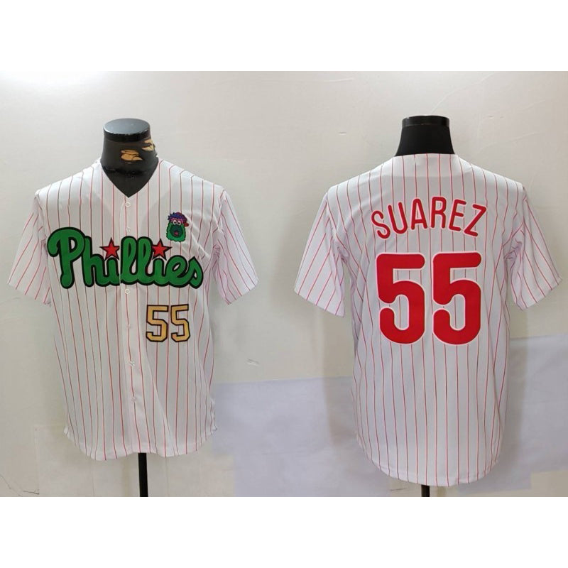 Philadelphia Phillies #55 Ranger Su¨¢rez White Green HOLBERT Cool Base Stitched Jerseys