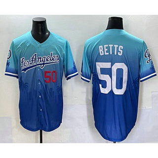 Los Angeles Dodgers #50 Mookie Betts Blue HOLBERT 2025 City Connect Limited Stitched Jersey