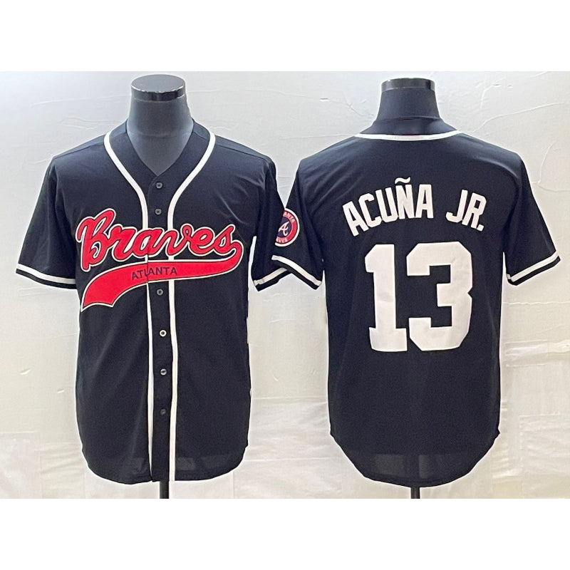 Atlanta Braves #13 Ronald Acuna Jr Black HOLBERT Cool Base Stitched Jersey 2