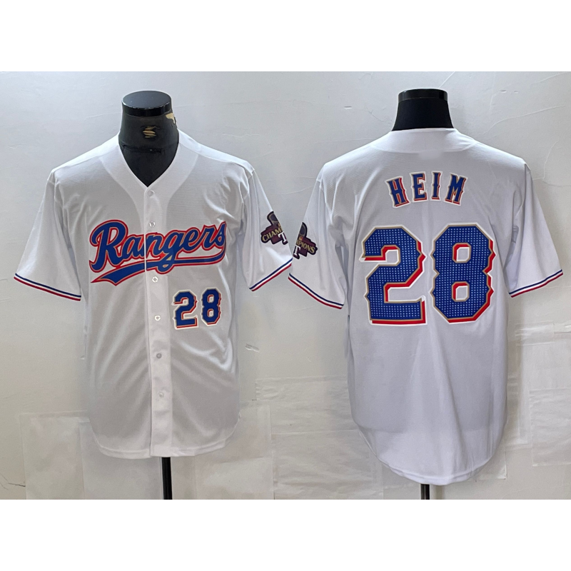 Texas Rangers #28 Jonah Heim Number White HOLBERT 2023 World Series Champions Cool Base Jerseys