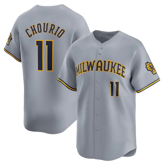 Milwaukee Brewers #11 Jackson Chourio Grey HOLBERT 2024 Away Limited Stitched Jersey