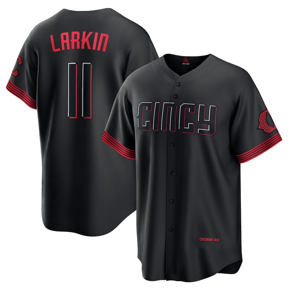 Cincinnati Reds #11 Barry Larkin Black HOLBERT City Connect Replica Player Jersey