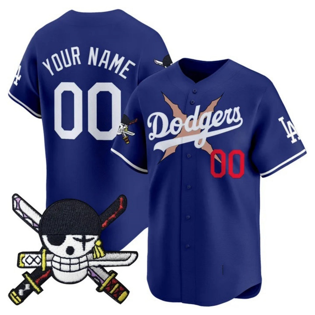 Custom Los Angeles Dodgers x One Piece Royal HOLBERT Zoro Patch Vapor Premier Limited Jersey - Stitched