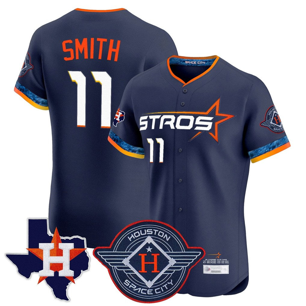 Houston Astros #11 Cam Smith Player Navy HOLBERT City Connect Texas Patch Vapor Premier Limited Elite Home Stitched Jerseys