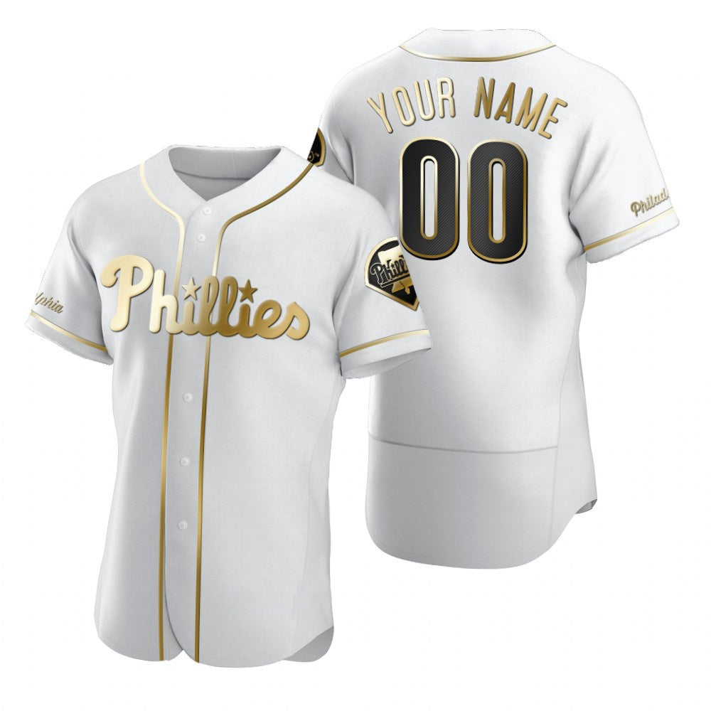 Custom Philadelphia Phillies White HOLBERT Stitched Flex Base Golden Edition Jersey