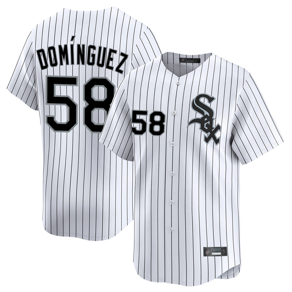 Chicago White Sox #58 Seranthony Dominguez Player White HOLBERT Stripe Limited Home Stitched Jerseys