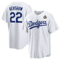 Los Angeles Dodgers #22 Clayton Kershaw White HOLBERT 2024 World Series Cool Base Stitched Jersey