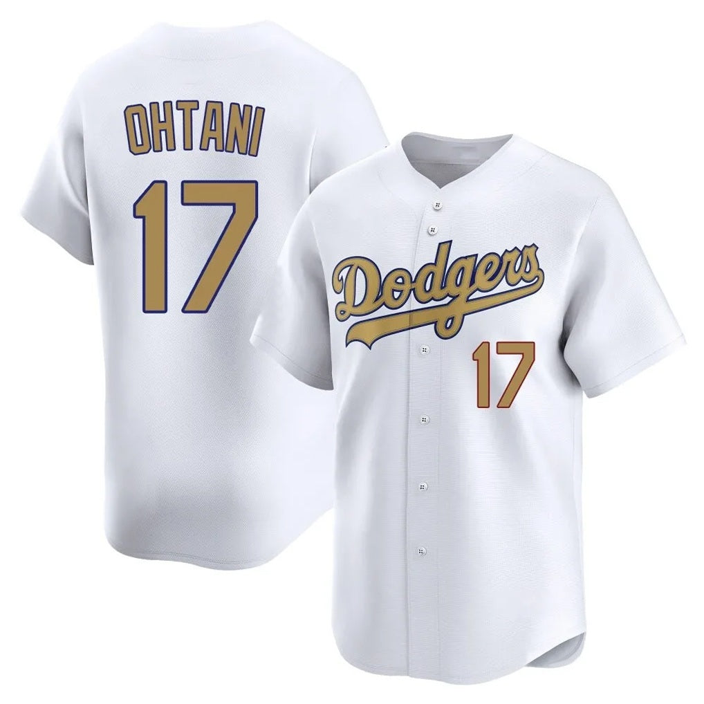 Los Angeles Dodgers #17 Shohei Ohtani Player White Gold HOLBERT Collection Limited Home Stitched Jerseys