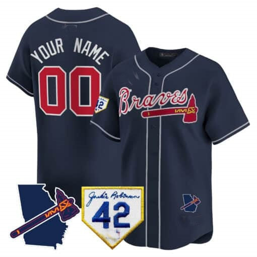 Custom Atlanta Braves 2024 Robinson & Georgia Patch Vapor Premier Limited Jersey ¨C Navy HOLBERT